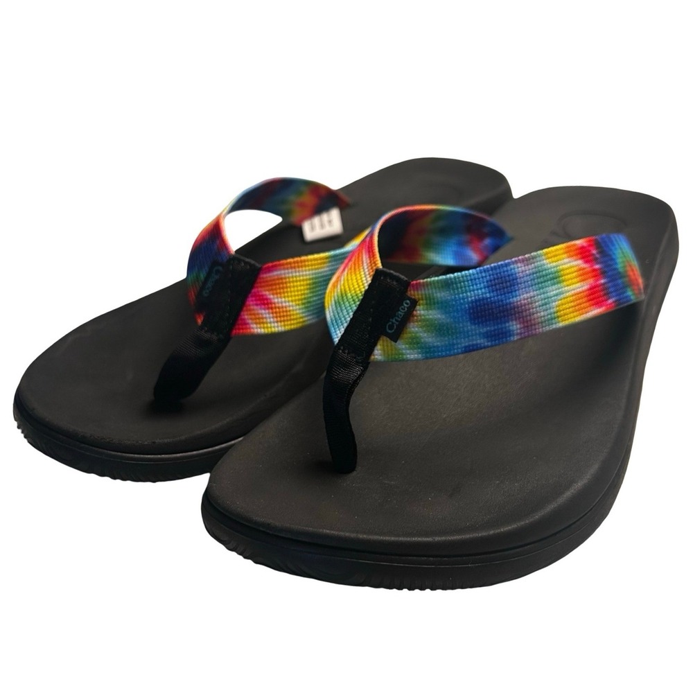Chaco Chillos Flip Mens 11 Rainbow Tie Dye Black Sandals J108035 Travel Comfort